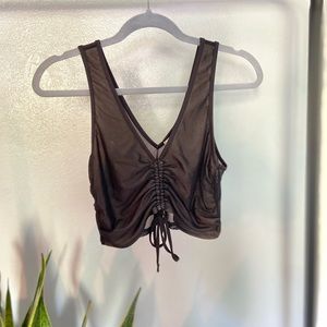 Black Mesh Ruched Crop Top